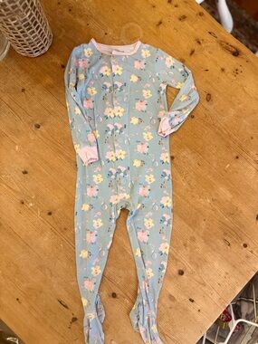 Girls Floral Footed One-Piece Pajamas - Light Blue